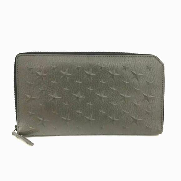 RARE Authentic Jimmy Choo Carnaby Star Embossed Leather Zip Long Wallet Gray - Picture 1 of 8